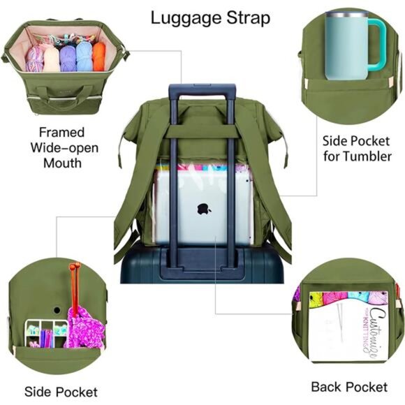 Knitting Bag Backpack,Yarn Storage Organizer Large Crochet Bag Tote - Picture 4 of 7